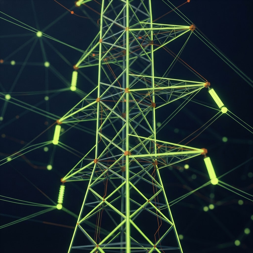 Abstract illustration of an interconnected electrical transmission lattice